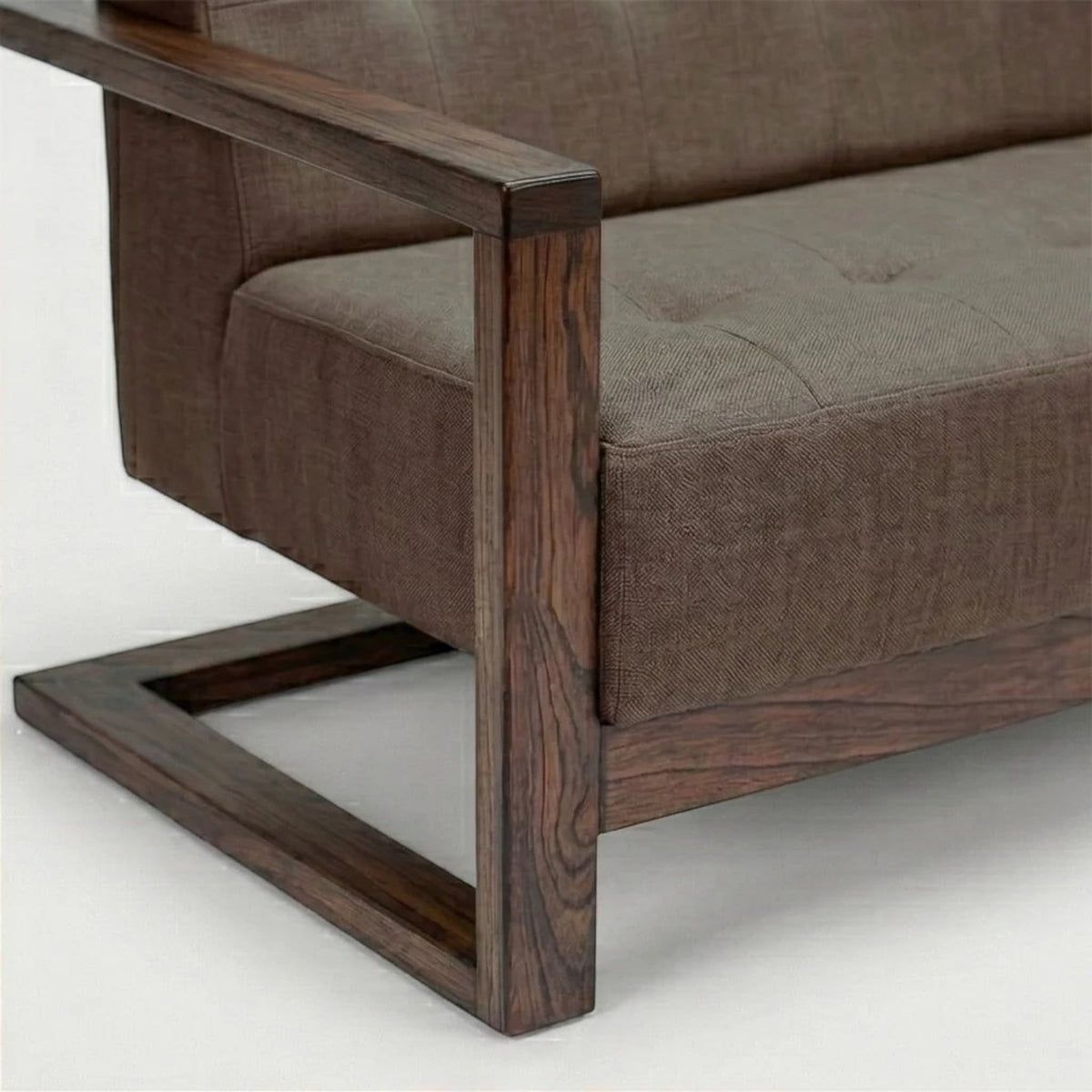 Homecrest 3-seater sofa with a dark walnut solid wood box frame and textured brown fabric upholstery