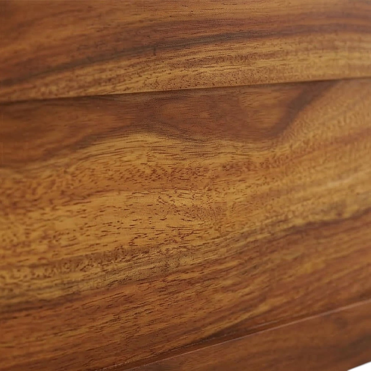 Close-up of Homecrest Norbury solid wood platform bed showing natural grain patterns and warm brown wood finish.