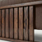 Homecrest 3-seater sofa featuring a dark walnut finish solid wood box frame and textured brown fabric upholstery