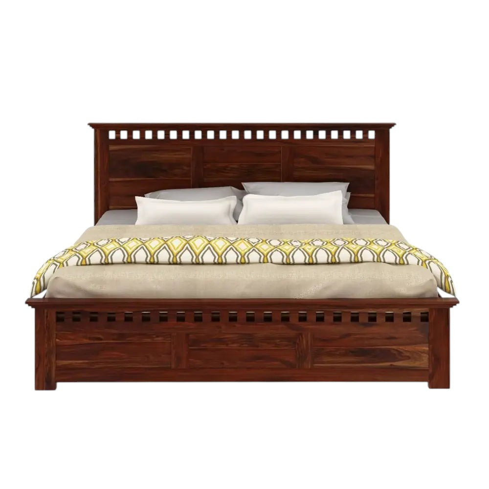 Homecrest Somerton king size bed in honey finish solid sheesham wood with integrated storage drawers and headboard