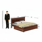 Homecrest king size Somerton bed in honey finish Sheesham wood with two storage drawers and dimension annotations