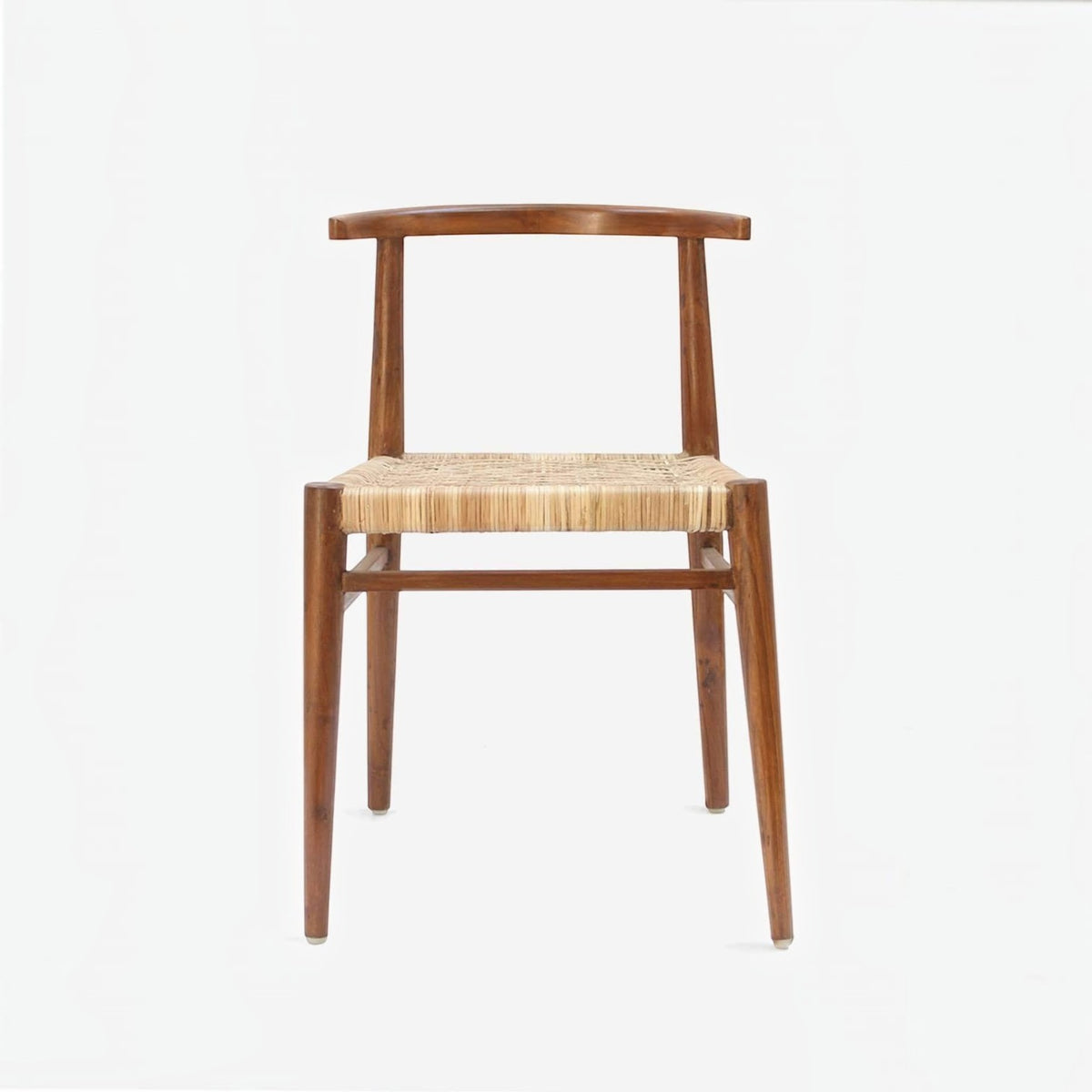 Homecrest Thornby dining chair featuring a natural teak wood frame and a hand-woven rattan wicker seat in a coastal style