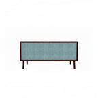 Homecrest Sturton velvet sofa in dusk blue with a rectangular frame and dark wooden legs, back view
