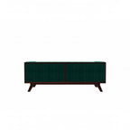 Homecrest Sturton emerald green velvet Chesterfield sofa viewed from the back with dark wooden legs