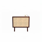 Homecrest Sturton velvet sofa in husk beige, side view showing rectangular frame and wooden legs