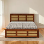 Homecrest Studley solid sheesham wood bed with natural cane detailing and convenient under-bed box storage.