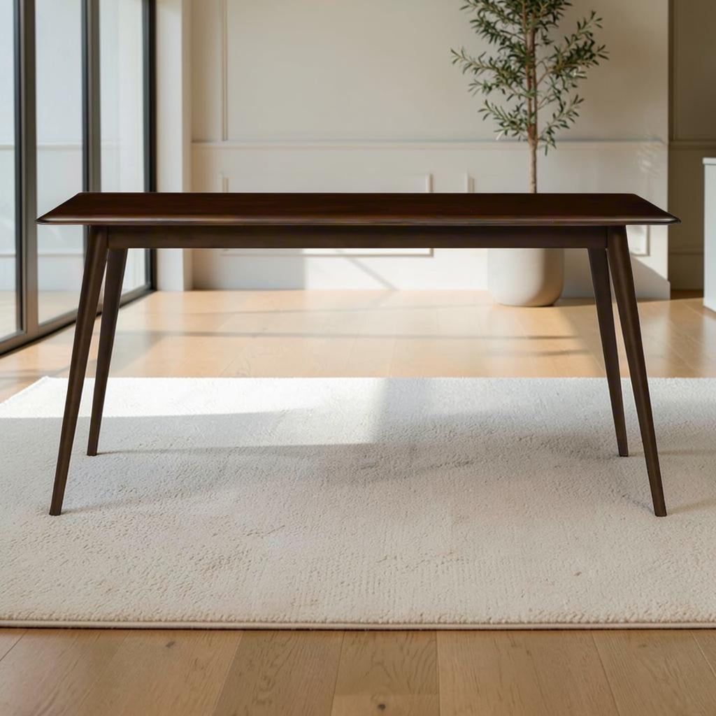 Homecrest Tarn rectangular dining table in a dark walnut finish, crafted from solid sheesham wood.