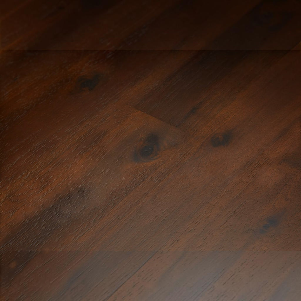 Homecrest Tarn rectangular dining table surface in a rich walnut finish showing natural sheesham wood grain patterns