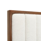 Homecrest Rushden teakwood bed headboard with cream upholstered vertical panels and a rich dark wood frame