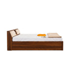 Homecrest Tetbury solid Sheesham wood bed with storage headboard, cushioned backrests, and dark teak finish.