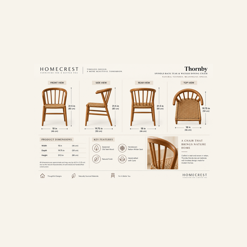 HomeCrest Thornby dining chair dimensions — 18 in W × 19.75 in D × 31.5 in H