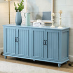 Homecrest Thorne four-door sideboard in blue solid sheesham wood with vertical paneling and black hardware