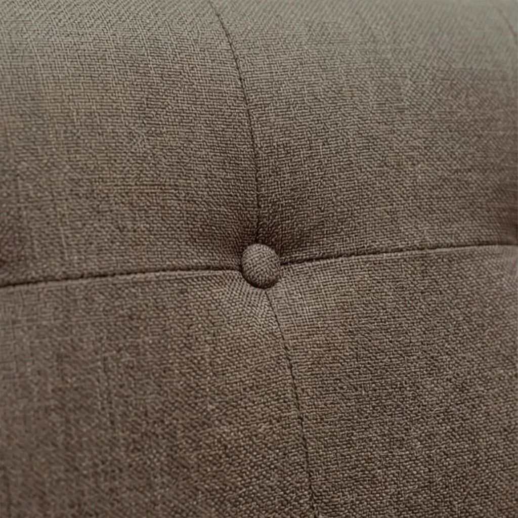 Close-up of Homecrest 3-seater sofa featuring brown textured fabric upholstery with elegant button tufting detail.