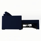 Homecrest Verity navy blue polyester sofa cum bed in extended sleeping position with solid wood frame