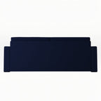 Homecrest Verity 3-seater sofa cum bed in navy blue polyester fabric with a solid wood frame, back view.