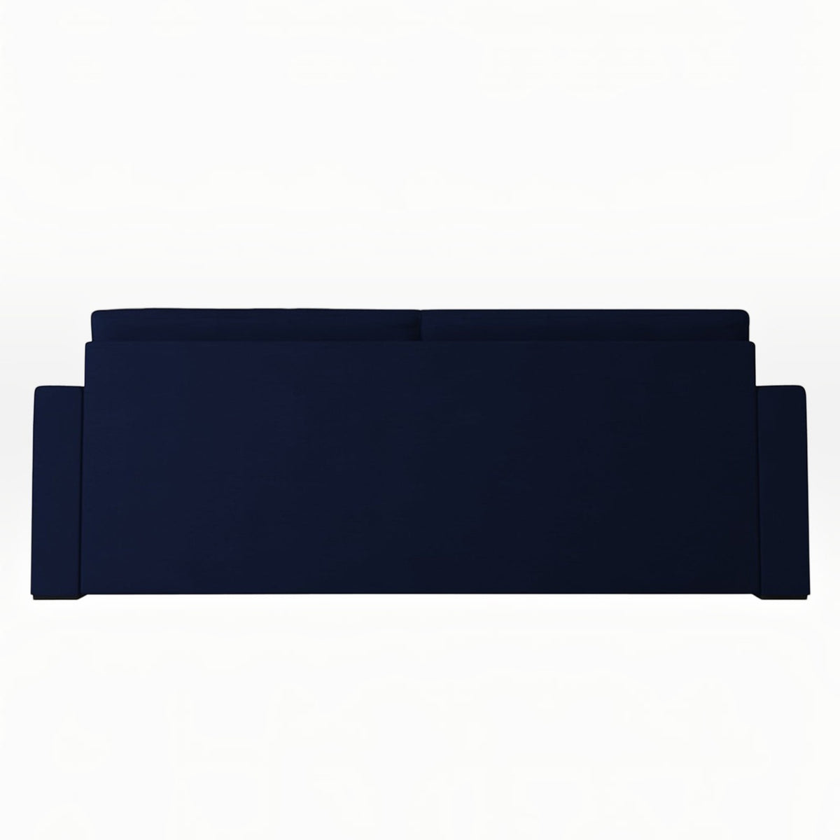 Homecrest Verity 3-seater sofa cum bed in navy blue polyester fabric with a solid wood frame, back view.