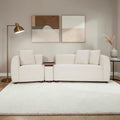Homecrest Vero modular sofa in bone fabric with teakwood tray and legs, arranged in a straight configuration.