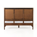 Homecrest rattan wooden bed frame in walnut mango wood showing the back view of the headboard and solid frame