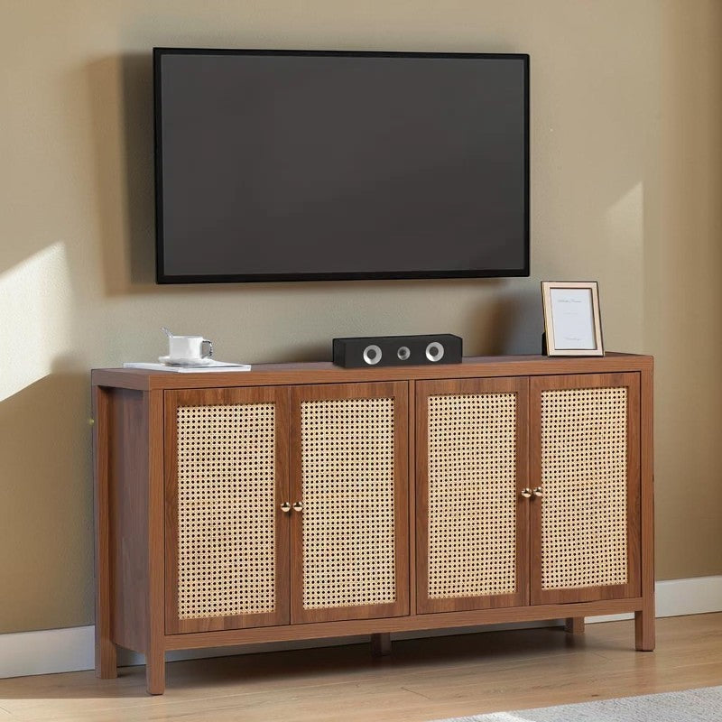 Homecrest Wexley sideboard in natural wood with rattan door panels and adjustable internal shelving