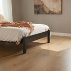 Homecrest Wicker solid mango wood bed frame with a natural rattan headboard and minimalist dark wood base