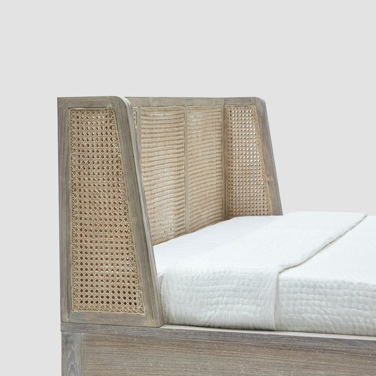 Kelsale Teakwood Bed with Winged Wicker Headboard
