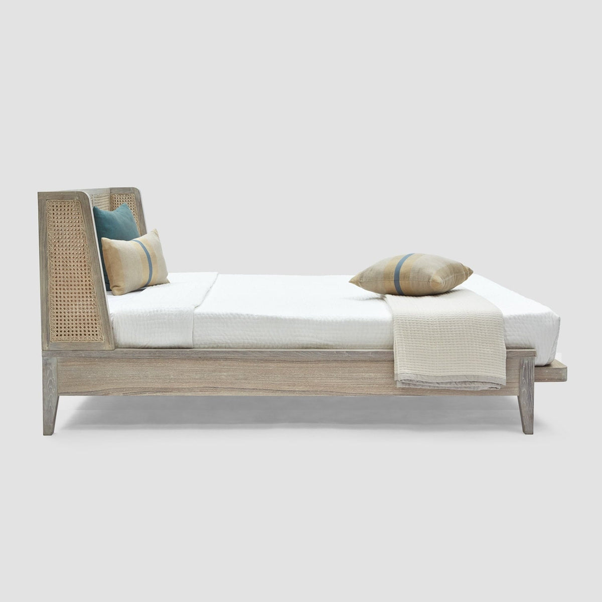 Kelsale Teakwood Bed with Winged Wicker Headboard