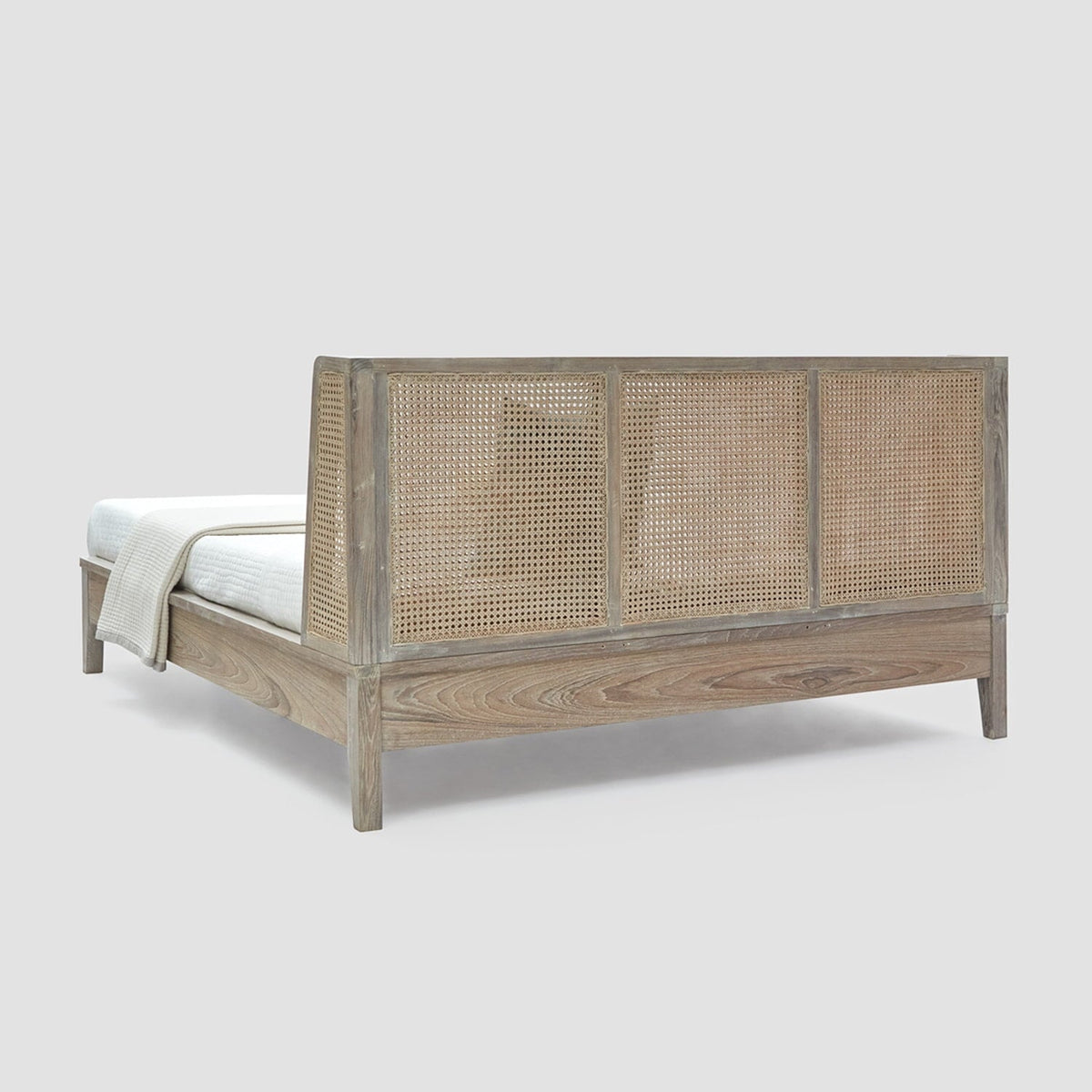 Kelsale Teakwood Bed with Winged Wicker Headboard