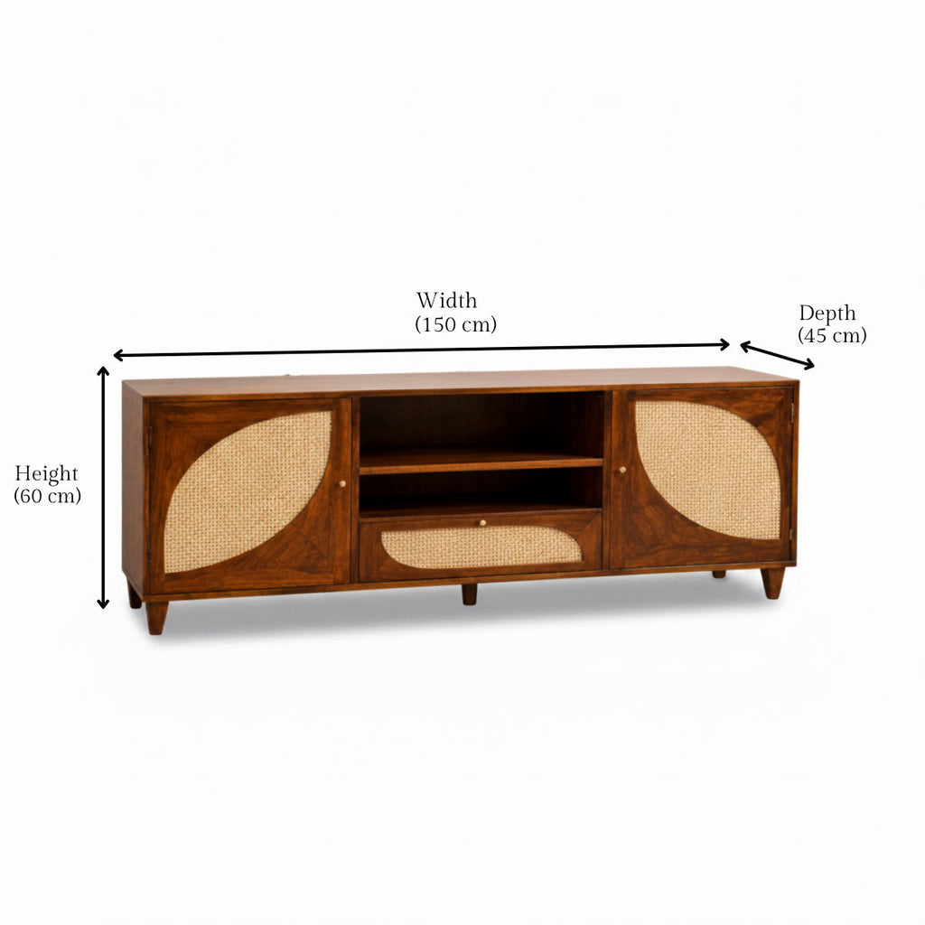 Aldon cane webbing TV cabinet — source dimensions diagram (image 8)