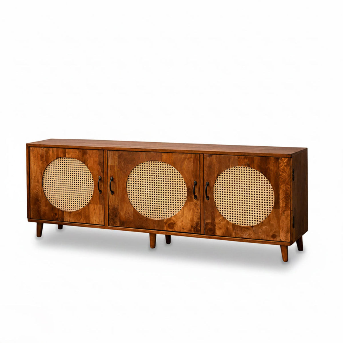 Petra three-door cane TV cabinet — source image 4