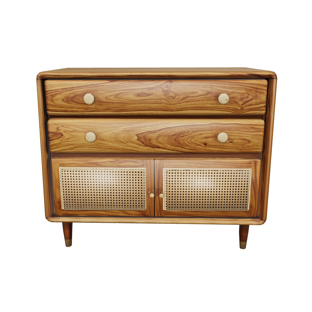 Meade — Solid Sheesham Wood Storage Cabinet with Cane Doors
