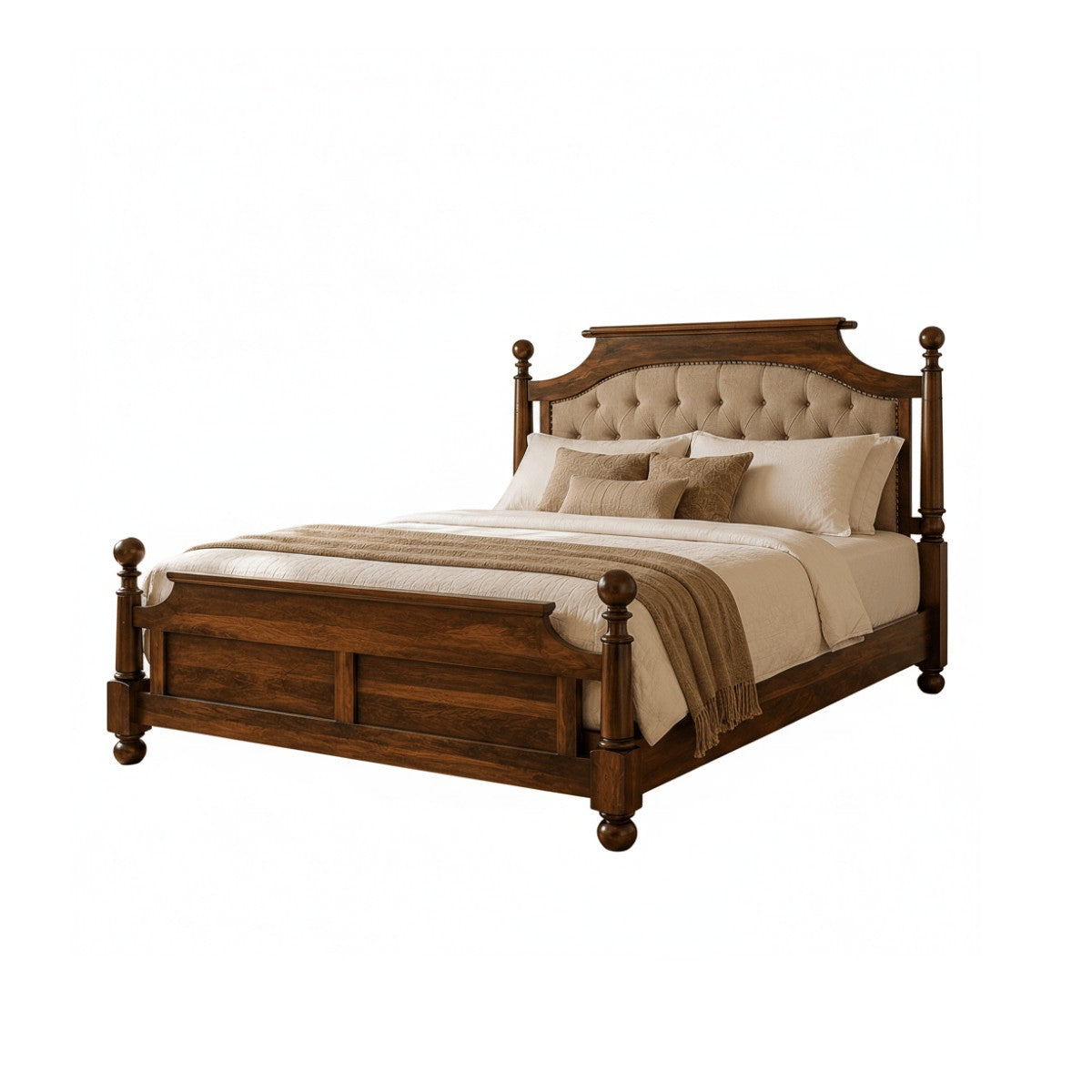 Ravello — Sheesham Wood Bed with Tufted Headboard and Turned Posts