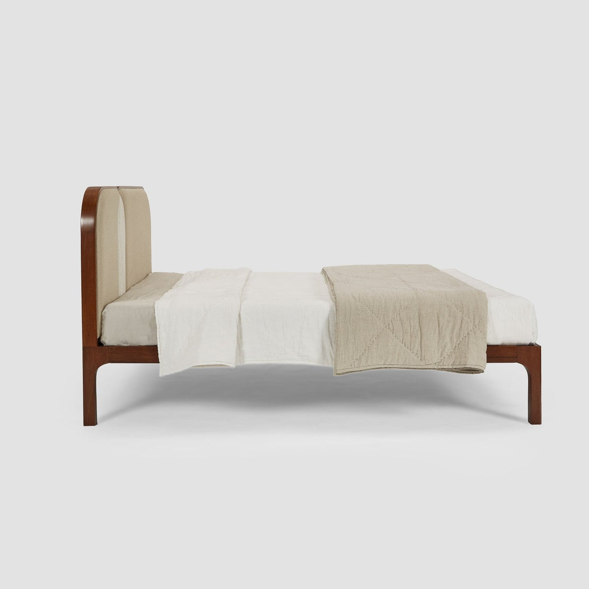 Ufton Art Deco Teakwood Bed with Upholstered Headboard