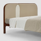 Ufton Art Deco Teakwood Bed with Upholstered Headboard