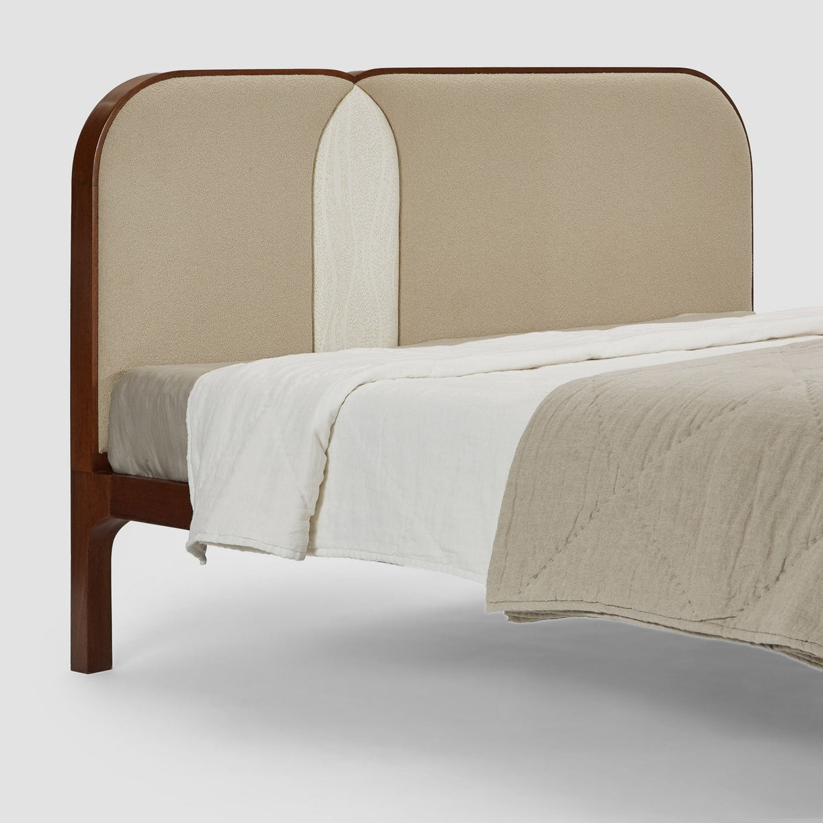 Ufton Art Deco Teakwood Bed with Upholstered Headboard