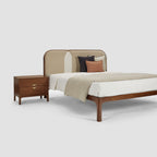 Ufton Art Deco Teakwood Bed with Upholstered Headboard